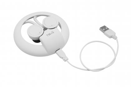 True Wireless headphones with round the ear support.