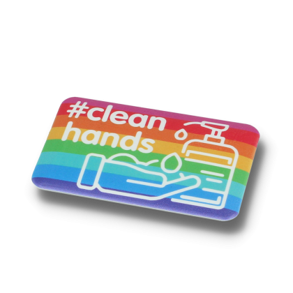 Recycled CLEAN HANDS DBASE BADGE – 70MM RECTANGULAR