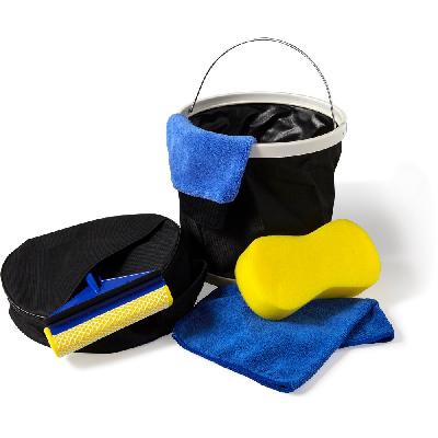 Carwash set, bucket, microfibre cloth, sponge, washing mitt, squeegee