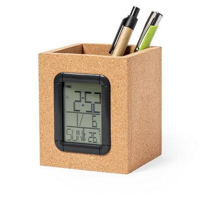 Cork pen holder with multifunctional clock