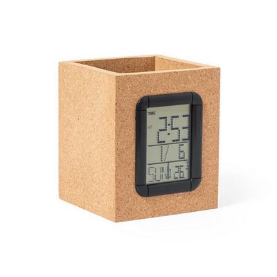 Cork pen holder with multifunctional clock