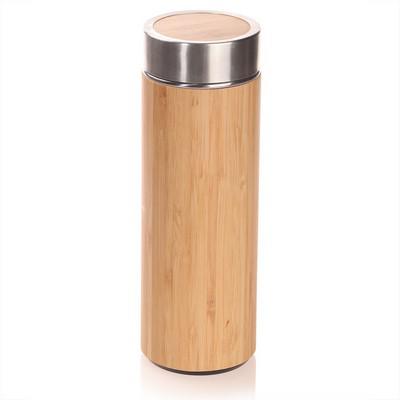 Bamboo vacuum flask 400 ml with sieve stopping dregs