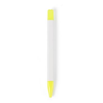 Writing set, pencil, highlighter and ball pens with caps that indicate ink colour