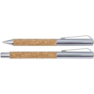 Cork writing set, ball pen and roller ball pen