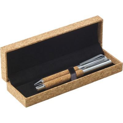 Cork writing set, ball pen and roller ball pen