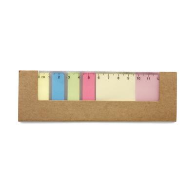 Memo holder, sticky notes, ruler