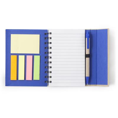 Memo holder, sticky notes, notebook, and ball pen