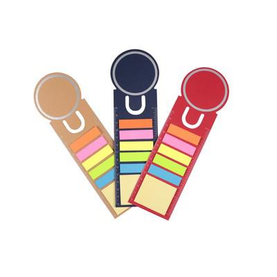 Memo holder, sticky notes, bookmark, notebook, ruler