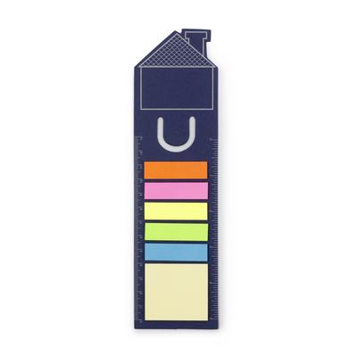Memo holder, sticky notes, bookmark, notebook, ruler