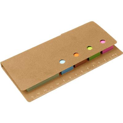 Memo holder, ruler, sticky notes, ball pen