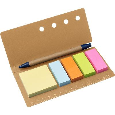 Memo holder, ruler, sticky notes, ball pen