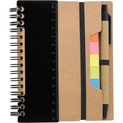Memo holder, notebook, sticky notes, ball pen
