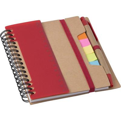 Memo holder, notebook, sticky notes, ball pen
