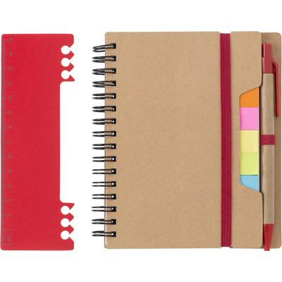 Memo holder, notebook, sticky notes, ball pen