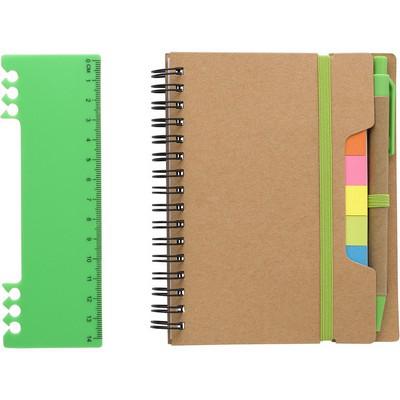 Memo holder, notebook, sticky notes, ball pen