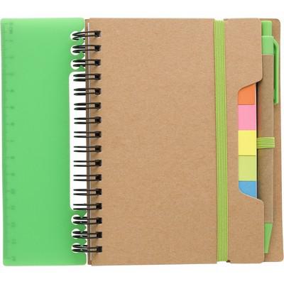 Memo holder, notebook, sticky notes, ball pen