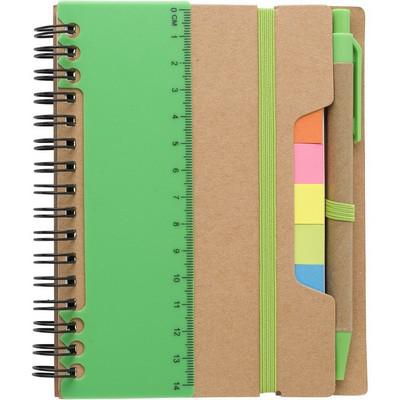 Memo holder, notebook, sticky notes, ball pen