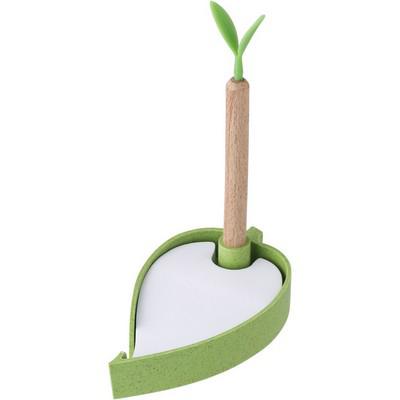 Wheat straw memo holder "leaf", ball pen