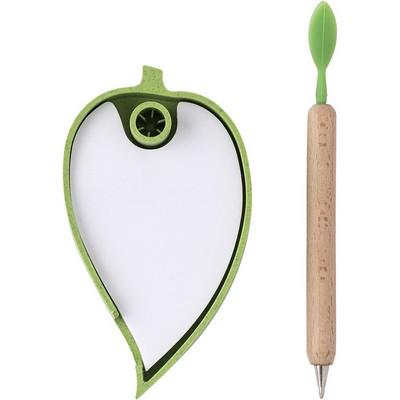 Wheat straw memo holder "leaf", ball pen