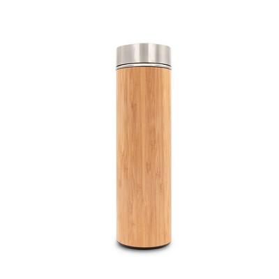 Bamboo vacuum flask 500 ml with sieve stopping dregs and digital beverage temperature display