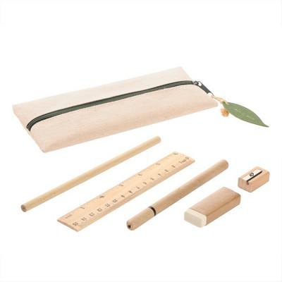 School set, pencil case, pencil, ball pen, ruler, eraser and pencil sharpener