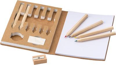 Colouring set, notebook, coloured pencils, eraser, pencil sharpener