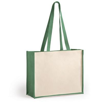 Laminated jute shopping bag with laminated cotton element