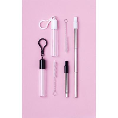 Extendable, reusable drinking straw, silicone mouthpiece and cleaning brush