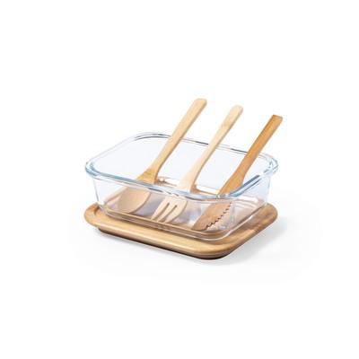 Glass lunch box 700 ml, bamboo lid and cutlery
