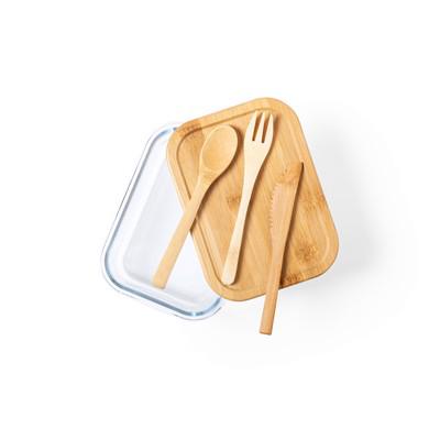 Glass lunch box 700 ml, bamboo lid and cutlery