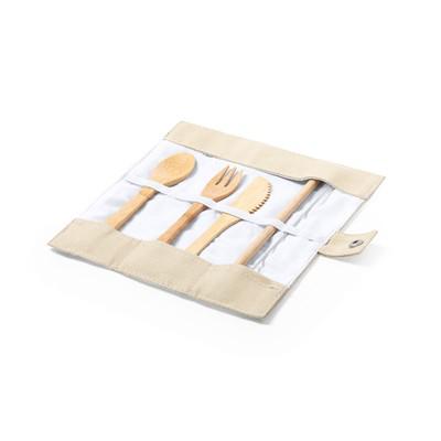 Bamboo cutlery and reusable drinking straw with cleaning brush
