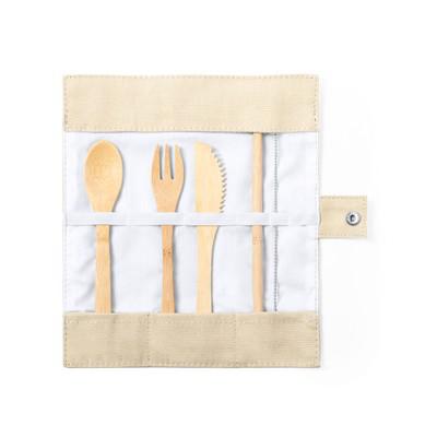 Bamboo cutlery and reusable drinking straw with cleaning brush