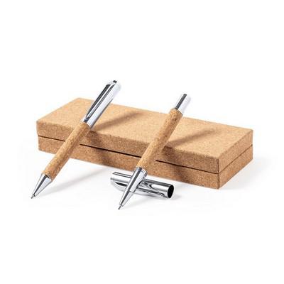 Cork writing set, ball pen and roller ball pen