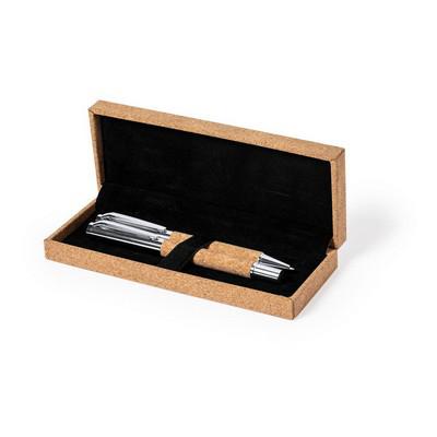 Cork writing set, ball pen and roller ball pen