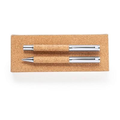 Cork writing set, ball pen and roller ball pen