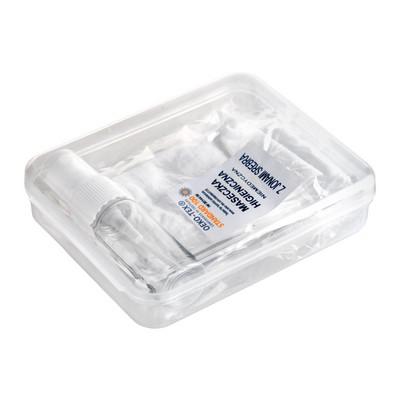 Set in box, spray bottle for disinfectant and reusable face mask with filter space and silver ions