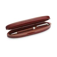 Twist action ball pen in wooden case