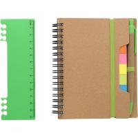 Memo holder, notebook, sticky notes, ball pen