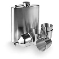 Hip flask 220 ml, cups 30 ml, funnel