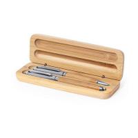 Bamboo writing set, ball pen and roller ball pen