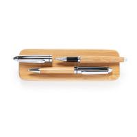 Bamboo writing set, ball pen and roller ball pen