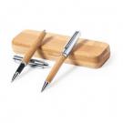 Bamboo writing set, ball pen and roller ball pen