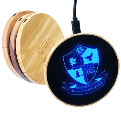 W27 15W Wireless charging pad with LED logo Bamboo Charging Pad