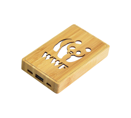 P64 Eco 5000mAh bamboo powerbank with LED logo