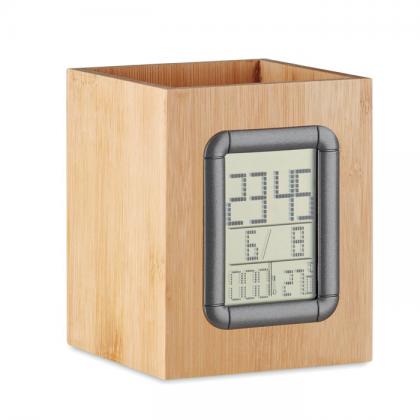 Manila - Bamboo Pen Holder And Lcd Clock