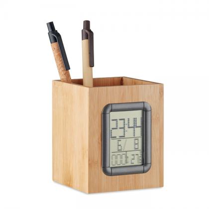 Manila - Bamboo Pen Holder And Lcd Clock