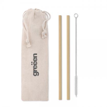 Natural Straw - Bamboo Straw W/Brush In Pouch