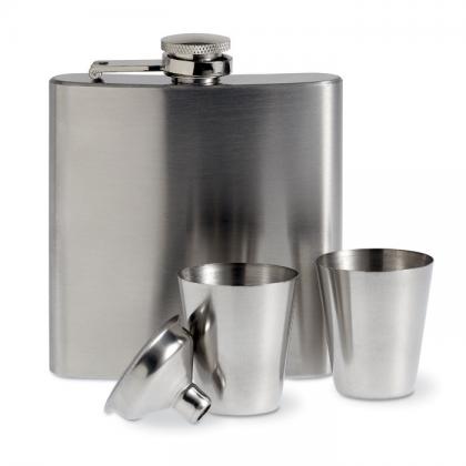 Slimmy Flask Set - Slim Hip Flask W 2 Cups Set