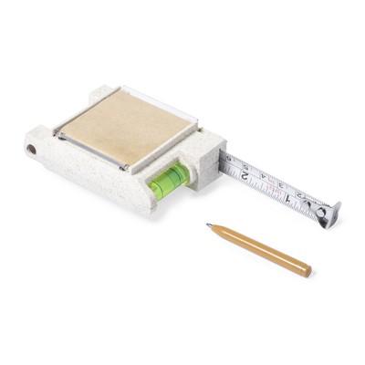 Wheat straw measuring tape 1m, spirit level, memo pad, ball pen