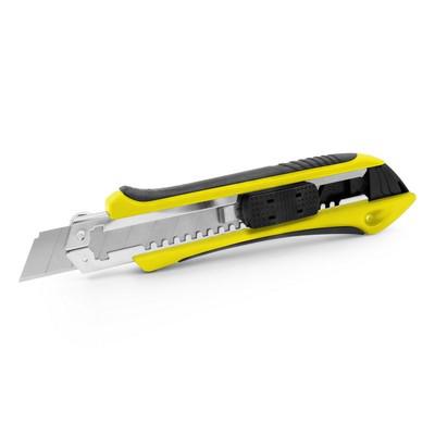 Cutter with safety mechanism, spare blades included